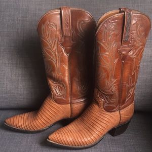 Lucchese lizard skin leather brown cowboy boots 6B